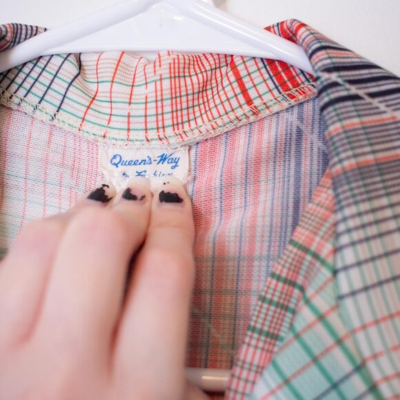 VTG Sz 36 Queen’s-Way Plaid Shirt 70s Semi Sheer Button Blouse | True Spring - Picture 4 of 7